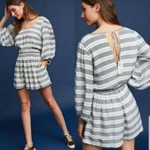 Anthropologie Holding Horses Striped 3/4 Sleeve Romper Women’s Medium Petite